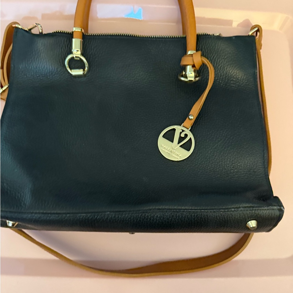 Valentina Black and Tan Leather Tote Bag